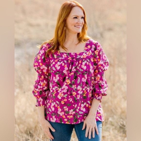 The Pioneer Woman Floral Square Neck Peasant Top with Long Sleeves |Size 1X - Picture 1 of 9